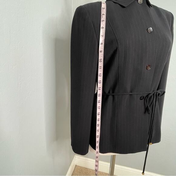 Vintage Black Pinstripe Suit Jacket Blazer Size 8 Larry Levine - Picture 6 of 10